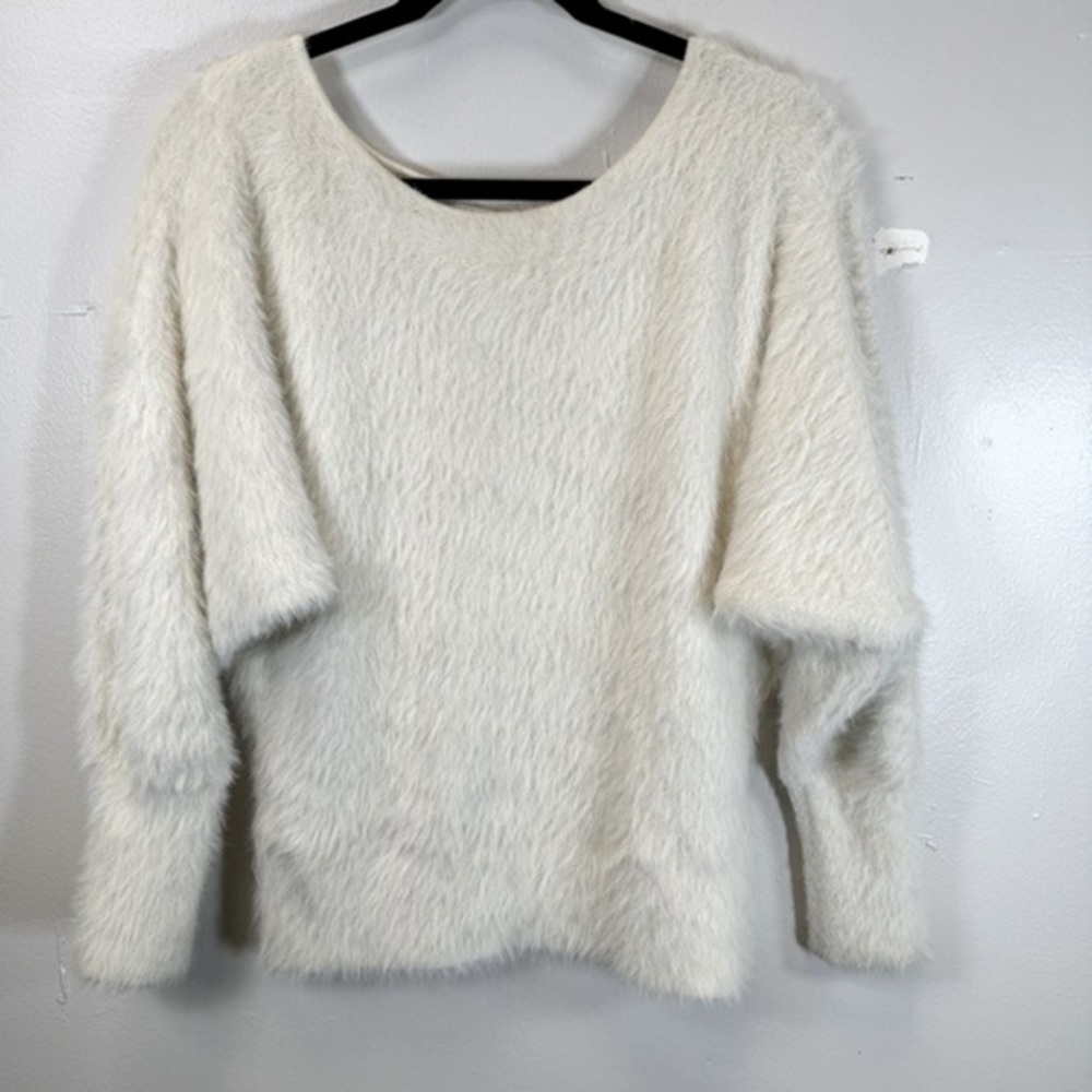 anthropologie knit sweater pullover cream soft cozy eyelash brushed yarn small